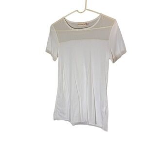 4 Love and Liberty Women’s White 100% Soft Cotton Jersey and Mesh Panel Top sz M